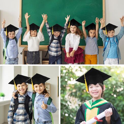 Crowye 24 Pcs 17-19 In Head Circumference Child Size Graduation Caps Black Kids Graduation Cap Felt Adjustable Graduation Hat Gift for Children Kindergarten Preschool Graduation Ceremony in Saudi Arabia