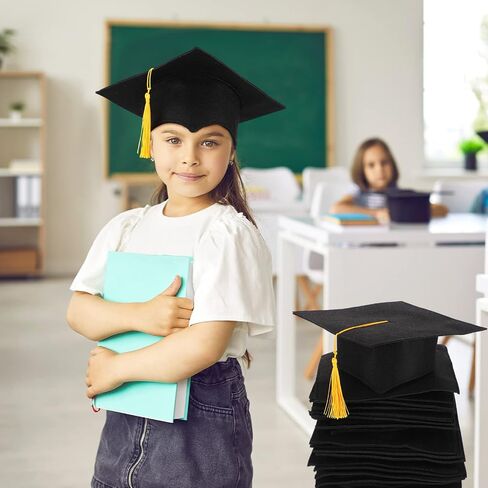 Crowye 24 Pcs 17-19 In Head Circumference Child Size Graduation Caps Black Kids Graduation Cap Felt Adjustable Graduation Hat Gift for Children Kindergarten Preschool Graduation Ceremony in Saudi Arabia