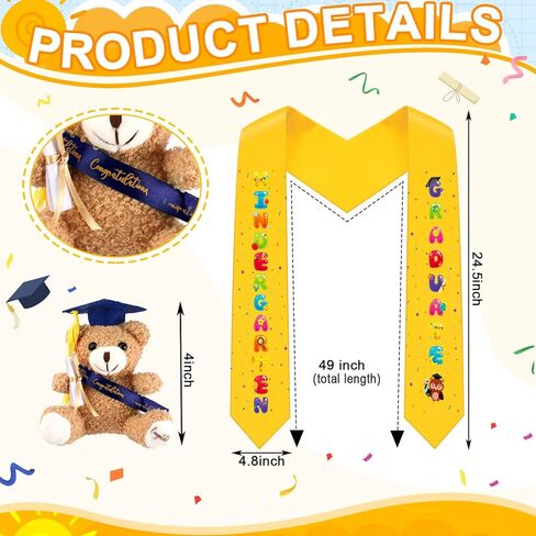 Unittype 24 Pcs Kindergarten Graduation Cap and Gown Bulk with Graduation Stole Stuff Plush Bear for Kids Children in Kuwait