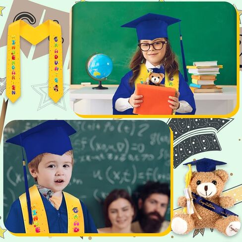 Unittype 24 Pcs Kindergarten Graduation Cap and Gown Bulk with Graduation Stole Stuff Plush Bear for Kids Children in Kuwait