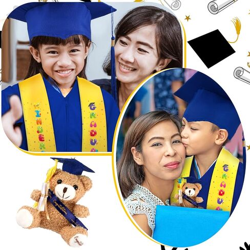 Unittype 24 Pcs Kindergarten Graduation Cap and Gown Bulk with Graduation Stole Stuff Plush Bear for Kids Children in Kuwait