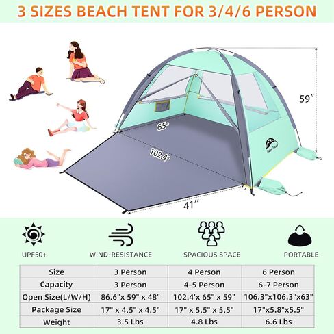 Happy Travel Beach Tent, UPF 50+ UV Protection Sun Shade Shelter for Family in Kuwait