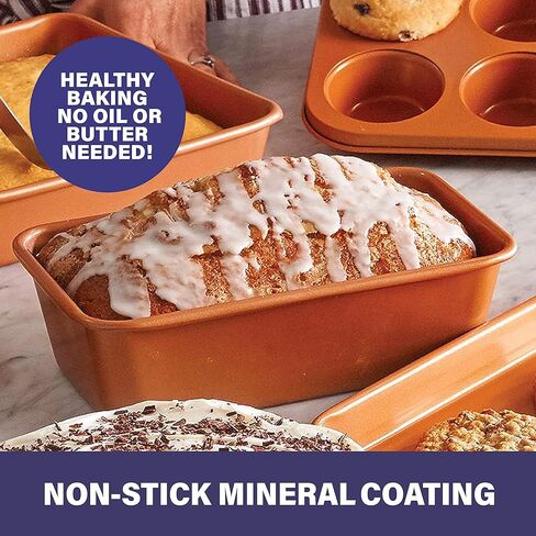 Gotham Steel Bakeware Loaf Pan – Nonstick Loaf Pan, XL 9.7" x 5.75" x 2.8" Full Size Loaf Pan Even Heat g, Metal U& Non-Warp Technology with Ultra Nonstick Ceramic Coatintensil & Dishwasher Safe in Kuwait