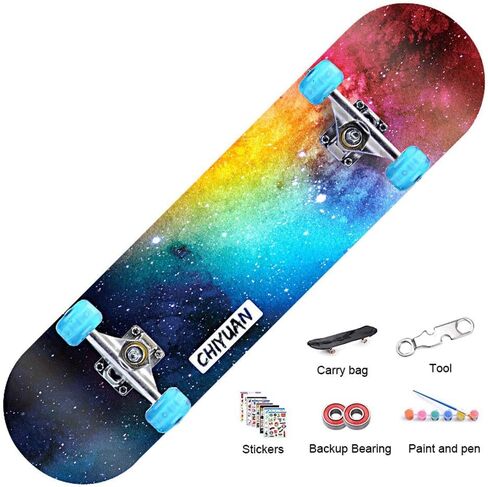 BIASTNR Skateboard for Kids, 31 Inch Standard Complete Skateboard, 7 Layer Maple Double Kick Deck Cruiser Skateboard for Beginners, Adults, Teens, Kids in Kuwait