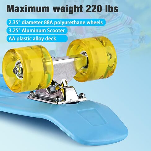 Mini Cruiser Standard Skateboard, Complete Skateboard, Classic 22-inch Street Skate Board for Beginners, Kids in Saudi Arabia