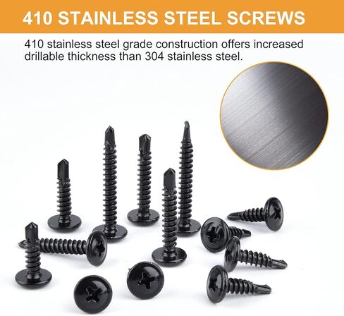 410 مجموعة متنوعة من مسامير الصفائح المعدنية من الفولاذ المقاوم للصدأ، 8 × 1/2 بوصة إلى 1-1/2 بوصة رأس تروس معدلة متنوعة مسامير سوداء ذاتية التنصت للمعادن والبلاستيك والألمنيوم و190 قطعة من براغي الحفر الذاتي in Kuwait