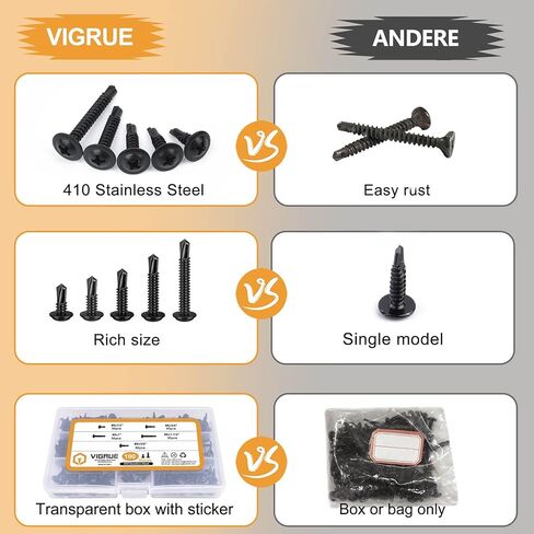 410 مجموعة متنوعة من مسامير الصفائح المعدنية من الفولاذ المقاوم للصدأ، 8 × 1/2 بوصة إلى 1-1/2 بوصة رأس تروس معدلة متنوعة مسامير سوداء ذاتية التنصت للمعادن والبلاستيك والألمنيوم و190 قطعة من براغي الحفر الذاتي in Kuwait