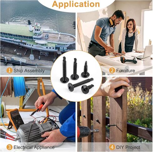 410 مجموعة متنوعة من مسامير الصفائح المعدنية من الفولاذ المقاوم للصدأ، 8 × 1/2 بوصة إلى 1-1/2 بوصة رأس تروس معدلة متنوعة مسامير سوداء ذاتية التنصت للمعادن والبلاستيك والألمنيوم و190 قطعة من براغي الحفر الذاتي in Kuwait