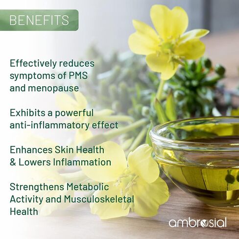 AMBROSIAL Evening Primrose Oil 1000mg (EPO) | Cold Pressed Primrose Oil Capsules | Rich Source of Omega 6 Fatty Acids & GLA | High Strength Evening Primrose Capsules (Pack of 1-60 Softgels) in Saudi Arabia