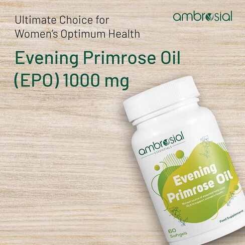 AMBROSIAL Evening Primrose Oil 1000mg (EPO) | Cold Pressed Primrose Oil Capsules | Rich Source of Omega 6 Fatty Acids & GLA | High Strength Evening Primrose Capsules (Pack of 1-60 Softgels) in Saudi Arabia