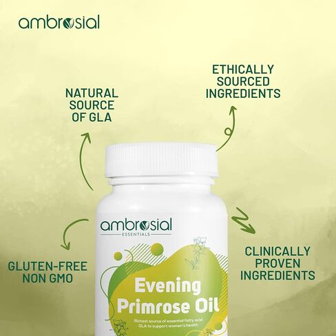 AMBROSIAL Evening Primrose Oil 1000mg (EPO) | Cold Pressed Primrose Oil Capsules | Rich Source of Omega 6 Fatty Acids & GLA | High Strength Evening Primrose Capsules (Pack of 1-60 Softgels) in Saudi Arabia