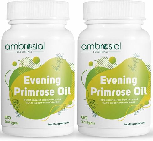 AMBROSIAL Evening Primrose Oil 1000mg (EPO) | Cold Pressed Primrose Oil Capsules | Rich Source of Omega 6 Fatty Acids & GLA | High Strength Evening Primrose Capsules (Pack of 1-60 Softgels) in Saudi Arabia