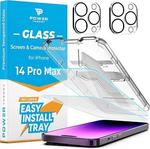 Power Theory مصمم لواقي شاشة iPhone 14 Pro Max مع واقيات عدسة الكاميرا ومجموعة سهلة التركيب [زجاج مقسى ممتاز] in Saudi Arabia