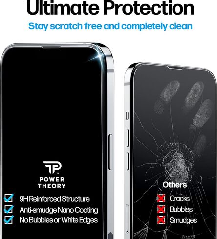Power Theory مصمم لواقي شاشة iPhone 14 Pro Max مع واقيات عدسة الكاميرا ومجموعة سهلة التركيب [زجاج مقسى ممتاز] in Saudi Arabia