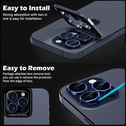 واقي عدسة الكاميرا imluckies لهاتف iPhone 15 Pro/iPhone 15 Pro Max، زجاج مقسى 9H وغطاء عدسة حلقة فردية معدنية مضادة للخدش، ملحقات كاميرا شفافة عالية الدقة، حافظة صديقة - ملونة in Kuwait