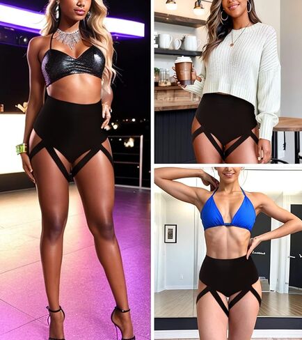 شورت Rave Booty للنساء - EDC EDM Festival Outfit Accessories Pole Dance Butt Lifting Leggings High الخصر (أسود، XL، 1321e) in Kuwait