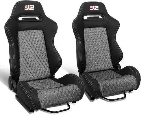 J2 Engineering J2-RS-006-GY Pair of Black Grey Stitching Suede Style Fabric Injection-Molded Foam Universal Racing Seat With Adjustable Glides Side Mount Adapters 35" H X 21" W X 22" D in Saudi Arabia