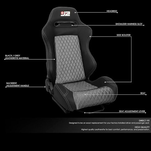 J2 Engineering J2-RS-006-GY Pair of Black Grey Stitching Suede Style Fabric Injection-Molded Foam Universal Racing Seat With Adjustable Glides Side Mount Adapters 35" H X 21" W X 22" D in Saudi Arabia