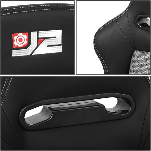 J2 Engineering J2-RS-006-GY Pair of Black Grey Stitching Suede Style Fabric Injection-Molded Foam Universal Racing Seat With Adjustable Glides Side Mount Adapters 35" H X 21" W X 22" D in Saudi Arabia