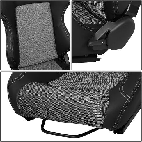J2 Engineering J2-RS-006-GY Pair of Black Grey Stitching Suede Style Fabric Injection-Molded Foam Universal Racing Seat With Adjustable Glides Side Mount Adapters 35" H X 21" W X 22" D in Saudi Arabia