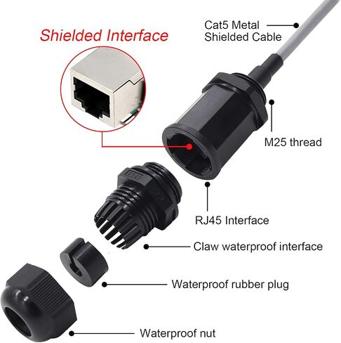 YIOVVOM لوحة تركيب RJ45 موصل مقاوم للماء بدون درع، ذكر إلى أنثى، 8P8C، CAT 5، CAT 5E، M25 IP67 إيثرنت LAN كابل مقرنة محول خارجي اتصال مقاوم للطقس (6 عبوات) in Saudi Arabia