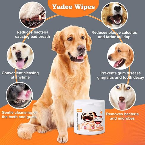 yadee مناديل مبللة لأسنان الكلاب للكلاب والقطط، 100 قطعة من مناديل تنظيف أسنان الكلاب للأسنان واللثة، مناديل تنظيف فم الحيوانات الأليفة، تنعش التنفس، تقلل البلاك والجير in Kuwait