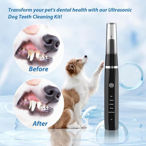 Dog Teeth Cleaning Kit Plaque Remover for Teeth - Pet Puppy Dental Toothbrush Tool-Ultrasonic Cleaner Brushing Care-Teeth Cleaning for Dogs, Dental Tools for Small Large Dogs,Black in Saudi Arabia