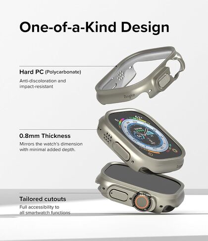 Ringke Slim [لا مزيد من تغير اللون / عبوتان] متوافق مع حافظة Apple Watch Ultra 2 ومصمم لحافظة Apple Watch Ultra، غطاء شفاف صلب + لون إضافي - شفاف + رمادي تيتانيوم in Saudi Arabia