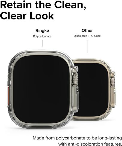 Ringke Slim [لا مزيد من تغير اللون / عبوتان] متوافق مع حافظة Apple Watch Ultra 2 ومصمم لحافظة Apple Watch Ultra، غطاء شفاف صلب + لون إضافي - شفاف + رمادي تيتانيوم in Saudi Arabia