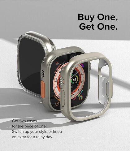 Ringke Slim [لا مزيد من تغير اللون / عبوتان] متوافق مع حافظة Apple Watch Ultra 2 ومصمم لحافظة Apple Watch Ultra، غطاء شفاف صلب + لون إضافي - شفاف + رمادي تيتانيوم in Saudi Arabia