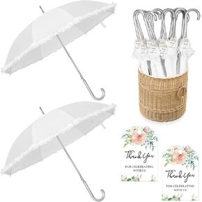 Abbylike 6 Pcs Wedding Ruffle Umbrellas Bulk 47 Inch White Stick Umbrellas for Wedding Second Line Parasol with j Hook Handle for Outdoor Wedding Bride Groom Gifts Bridal Shower Party Decor in Kuwait