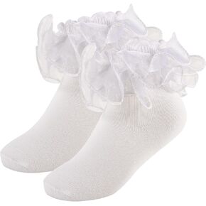 Gold Girls Ruffle Socks 4 أزواج يتلألأ مجموعة كبيرة من الدانتيل الدانتيل الدانتيل الجوارب اللباس in Kuwait
