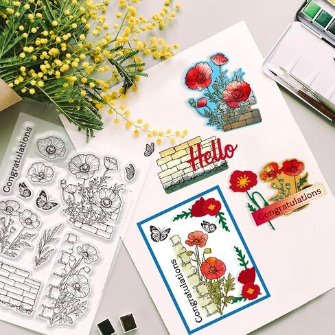 GLOBLELAND Hydrangea Clear Stamps Flowers Butterfly Silicone Clear Stamp Seals Transparent Stamps for DIY Scrapbooking Cards Making Photo Album Journal in Kuwait