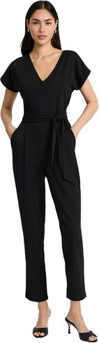 EXPRESS Womens Short Sleeve V-Neck TIE Waist Jumpsuit in Saudi Arabia