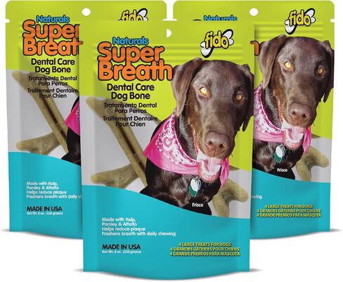 Super Breath Dental Care Bones for Dogs - 8 Treats Per Pack (3 Pack) - Dog Dental Treats for Medium Dogs (Made in USA) - Dog Dental Chews Help Reduce Plaque, Tartar Buildup, and Freshens Breath in Saudi Arabia
