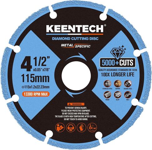 KEENTECH 4.5 inch Diamond Cutting Wheel for Metal, 4 1/2 x 7/8 Inch, Cut Off Wheel with 5000+ Cuts on Rebar, Steel, Iron and INOX (1-Pack) in Kuwait