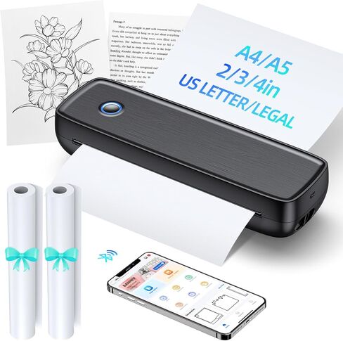 Portable Printers Wireless for Travel, Inkless Printer Mini Bluetooth Small Printers for Home Use Support 8.5" X 11" US Letter Legal, A4, A5 Thermal Printer Paper Compatible with iOS, Android&Laptop in Saudi Arabia