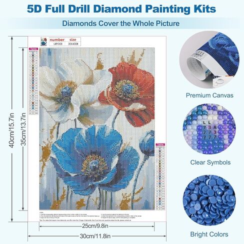 Meiyuda Diamond Painting Kits للبالغين ، 5D الزهور مجموعات فن الماس للمبتدئين للمبتدئين ، DIY Flower Vase Full Diamond Art Decor in Kuwait
