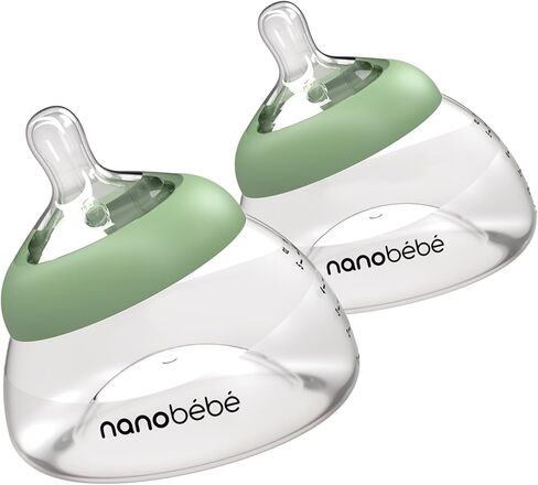 Nanobebe Breastmilk Bottle, Breastfeeding Newborn Breast Like, Anti Colic, Perfect Latch, Preserves Breast Milk nutrients, Twin-Pack Grey in Kuwait