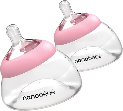 Nanobebe Breastmilk Bottle, Breastfeeding Newborn Breast Like, Anti Colic, Perfect Latch, Preserves Breast Milk nutrients, Twin-Pack Grey in Kuwait