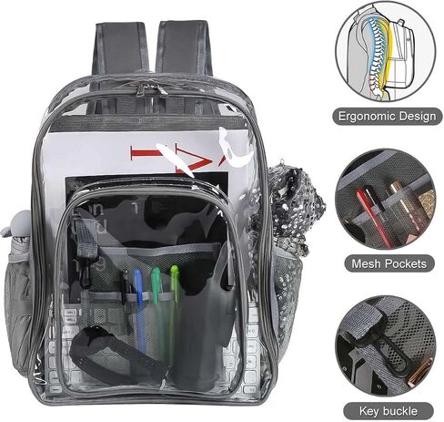2 Pieces Heavy Duty Clear Backpack(Rainbow/Black), PVC Waterproof Transparent Bag With Cosmetic Bag, See Through Book Bag With Lunch Bag, Stadium Approved, for School, Work, Women, Men in Saudi Arabia