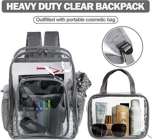 2 Pieces Heavy Duty Clear Backpack(Rainbow/Black), PVC Waterproof Transparent Bag With Cosmetic Bag, See Through Book Bag With Lunch Bag, Stadium Approved, for School, Work, Women, Men in Saudi Arabia