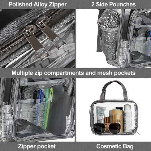 2 Pieces Heavy Duty Clear Backpack(Rainbow/Black), PVC Waterproof Transparent Bag With Cosmetic Bag, See Through Book Bag With Lunch Bag, Stadium Approved, for School, Work, Women, Men in Saudi Arabia