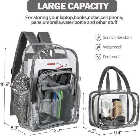 2 Pieces Heavy Duty Clear Backpack(Rainbow/Black), PVC Waterproof Transparent Bag With Cosmetic Bag, See Through Book Bag With Lunch Bag, Stadium Approved, for School, Work, Women, Men in Saudi Arabia