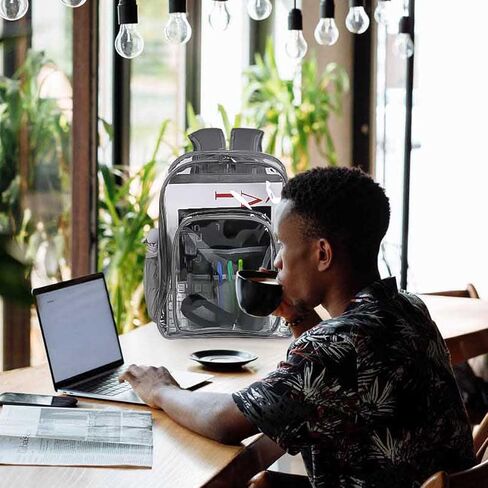 2 Pieces Heavy Duty Clear Backpack(Rainbow/Black), PVC Waterproof Transparent Bag With Cosmetic Bag, See Through Book Bag With Lunch Bag, Stadium Approved, for School, Work, Women, Men in Saudi Arabia