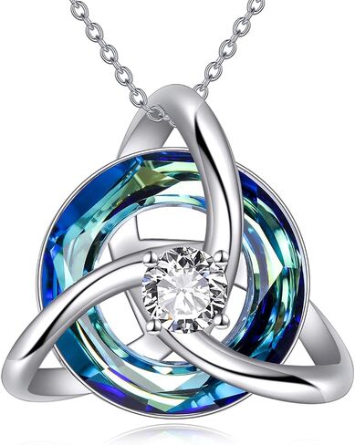 AOBOCO 925 Sterling Silver Celtic Trinity Knot Irish Pendant Necklace with Blue Heart Crystal from Austria Jewelry Gifts for Women in Saudi Arabia