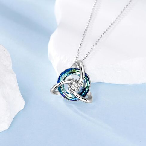 AOBOCO 925 Sterling Silver Celtic Trinity Knot Irish Pendant Necklace with Blue Heart Crystal from Austria Jewelry Gifts for Women in Saudi Arabia