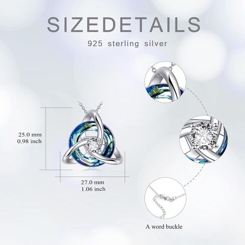 AOBOCO 925 Sterling Silver Celtic Trinity Knot Irish Pendant Necklace with Blue Heart Crystal from Austria Jewelry Gifts for Women in Saudi Arabia