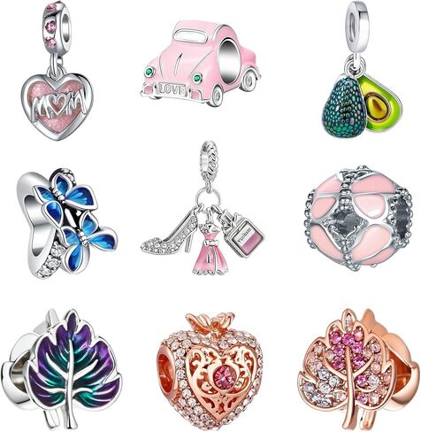 9PCS European Charms Beads Pendant For Pandora Bracelet, Charms for DIY Bracelets Necklace Jewellery Gift for Birthday Valentine's Day Party Christmas Mother's Day Silver Heart Love Family in Saudi Arabia