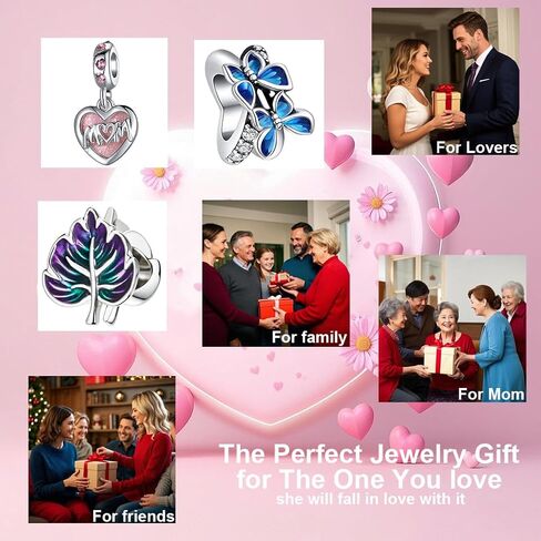 9PCS European Charms Beads Pendant For Pandora Bracelet, Charms for DIY Bracelets Necklace Jewellery Gift for Birthday Valentine's Day Party Christmas Mother's Day Silver Heart Love Family in Saudi Arabia